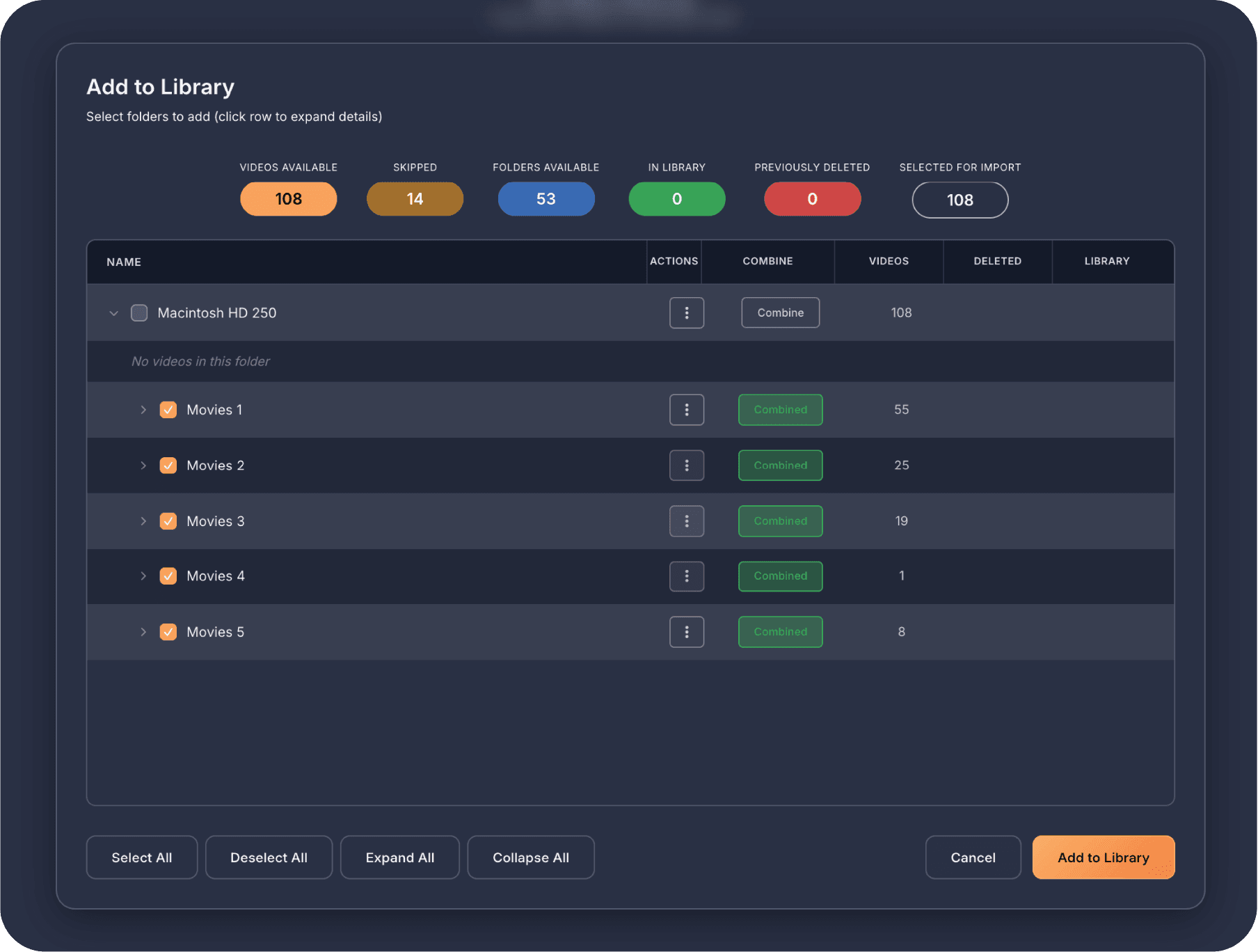 VidVana smart video import and folder organization interface